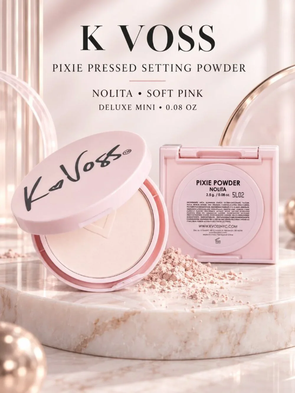 K Voss Pixie Pressed Setting Powder Nolita Soft Pink Deluxe Mini